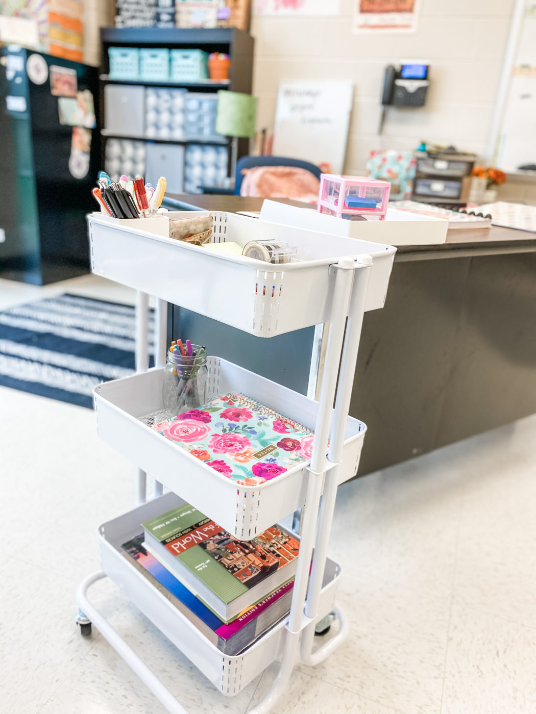 Classroom storage. 3 tiered storage cart 